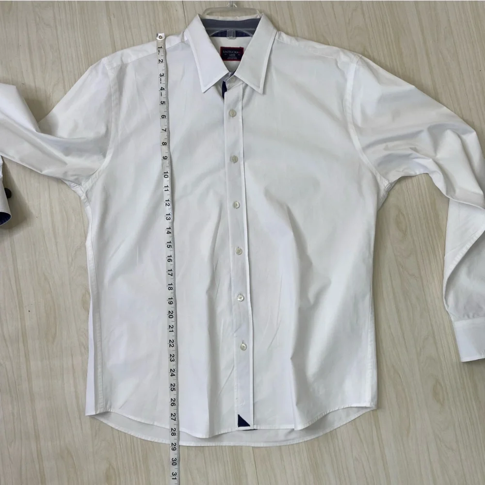UntuckIt white Las Cases wrinkle free slim fit button down shirt size L_4